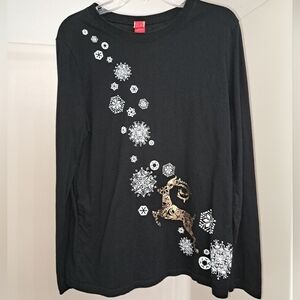 Black Long Sleeve Top with Snowflake Design